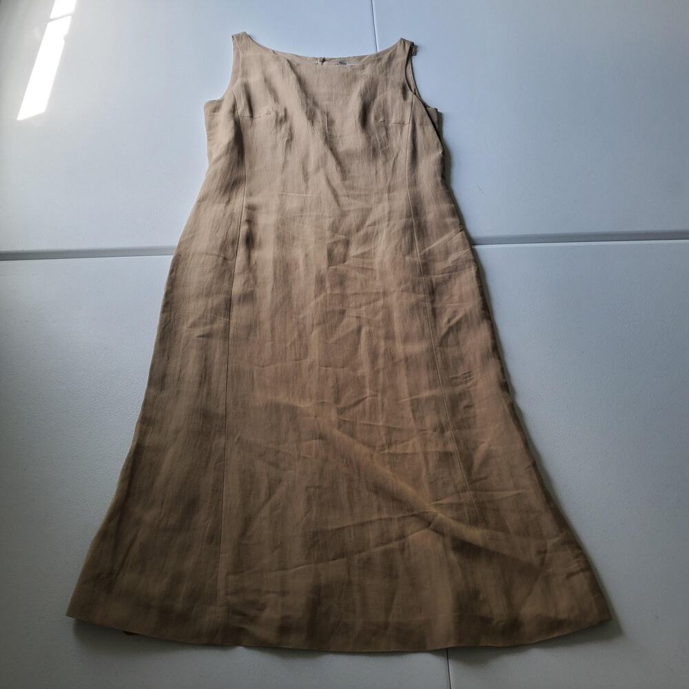 Max Mara Dress Womens 10 Beige Linen Sleeveless Scoop Neck A Line Midi Italy
